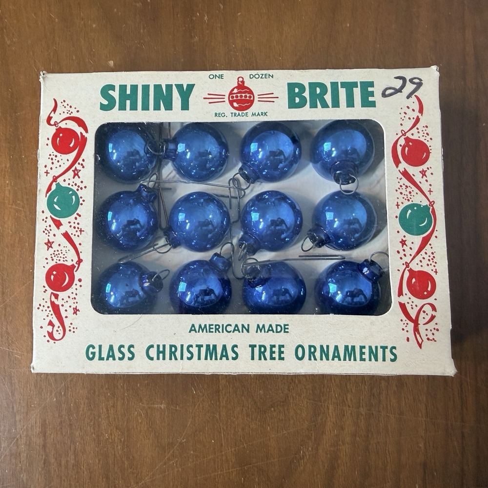 Set 12 - SHINY BRITE Vintage Blue Glass Christmas Ornaments – In Original Box